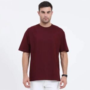 maroon colour World Graphic Oversized T-Shirt | French Terry Cotton | Drop-Shoulder Fit (Copy)
